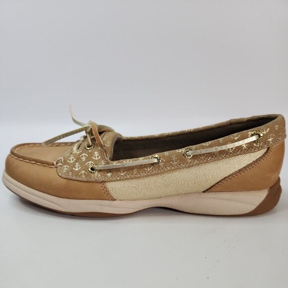 Sperry Womens Topsider Leather Deck Shoes Metallic Gold Anchor Sz 8.5M 97397 - Picture 11 of 16